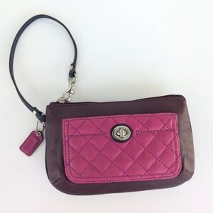 Coach Park Quilted Leather Medium Wristlet Burgundy/Pink Colorblock